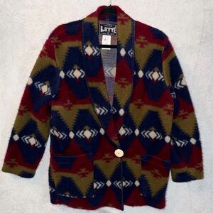 Vtg 90s Latte Sport Southwest Aztec Cardigan Size Medium Soft Made In The USA